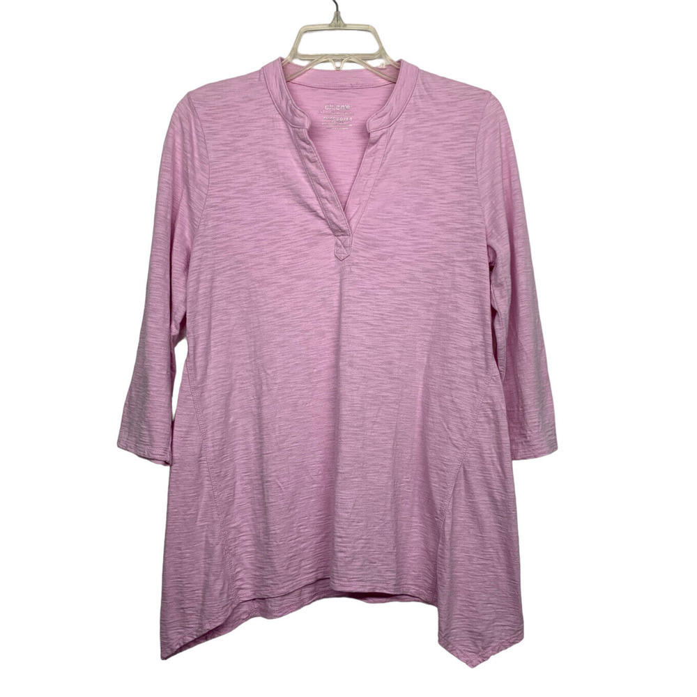 CHICO's Women size 0 (S) Pink The Ultimate Tee Long Tunic Top Shark Bite Hem